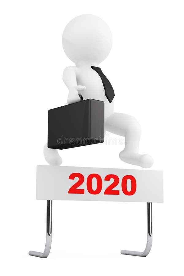 3d Businessman jump over the 2020 Year Barrier. 3d Rendering vector illustration 3d Businessman jump over the 2020 Year Barrier. 3d Rendering vector illustration