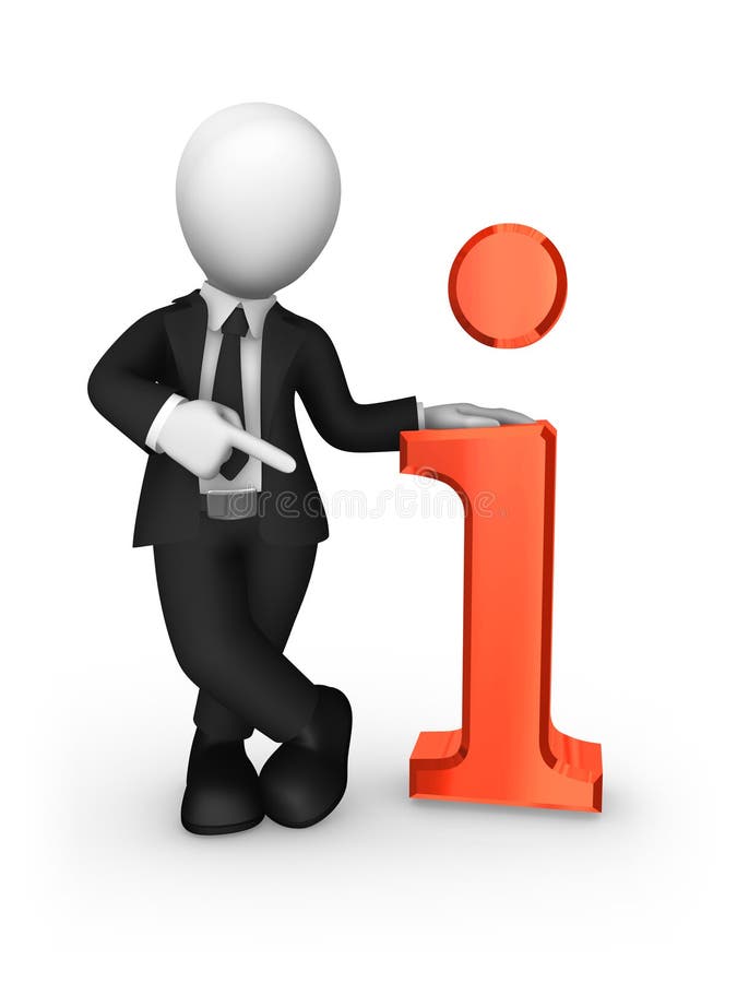 3d businessman pointing finget at big red info symbol stock illustration 3d businessman pointing finget at big red info symbol stock illustration