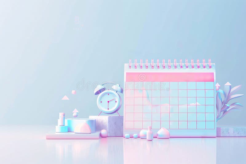 3D calendar with clock and highlighted dates for business marketing concepts, generated ai royalty free illustration