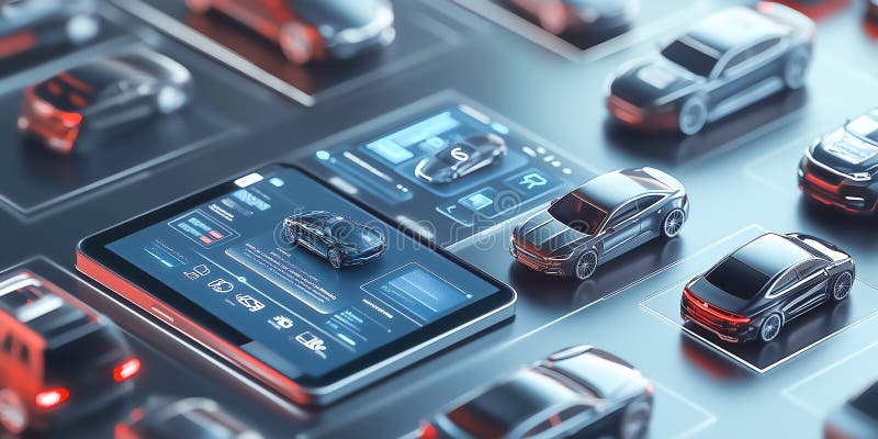 3D car rental app showcasing vehicle selections with filter features vector illustration