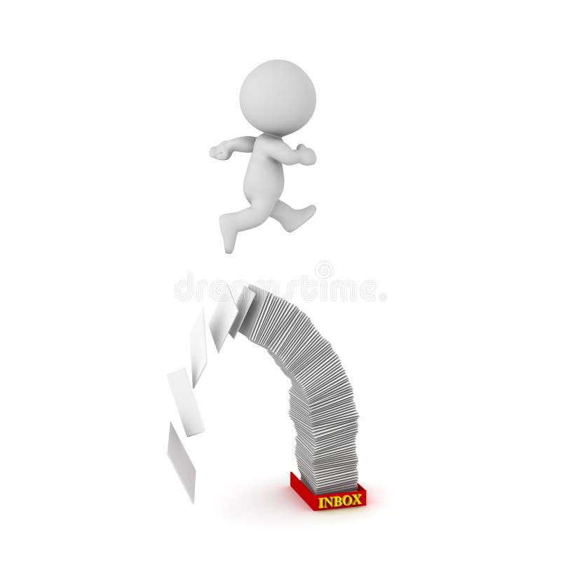 3D Caracter Sărind Peste Documente stock illustration