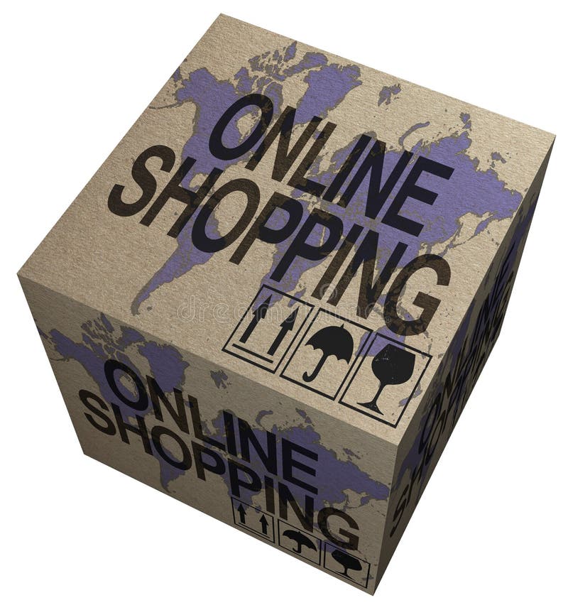 3D Cardboard Box with Online Shopping Stamps Theme Stock Image Image