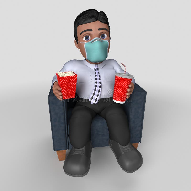 3D Cartoon Business Character in Face Mask Stock Illustration