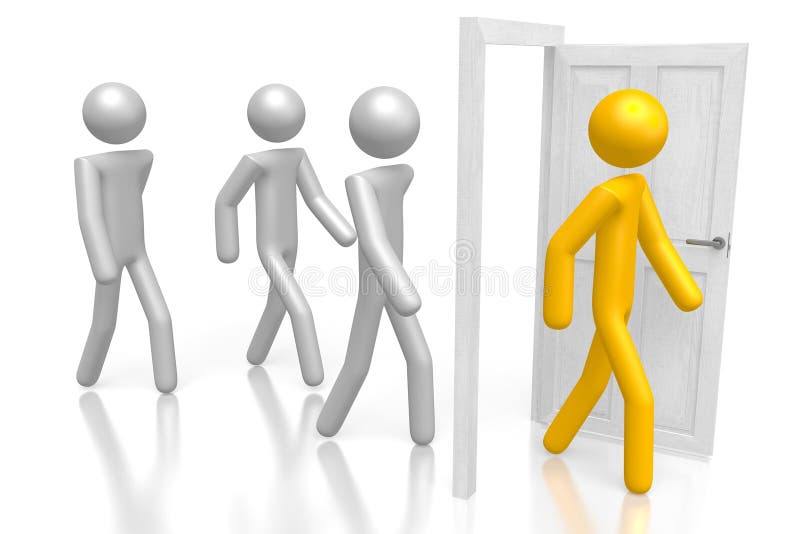 3D cartoon characters, door - outsourcing concept vector illustration