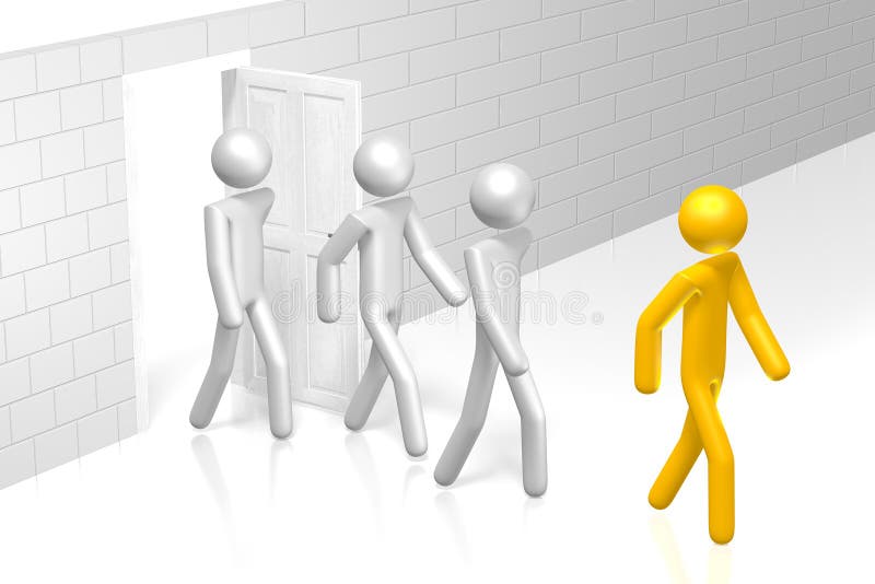 3D cartoon characters, door - outsourcing concept stock illustration