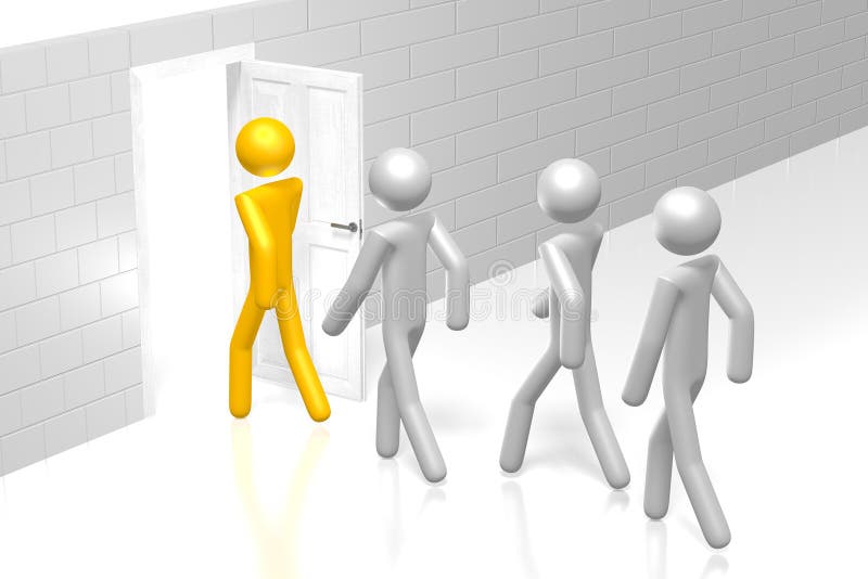 3D cartoon characters, door - outsourcing concept vector illustration