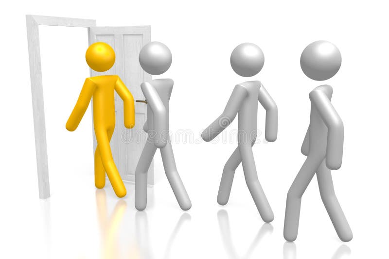 3D cartoon characters, door - outsourcing concept stock illustration