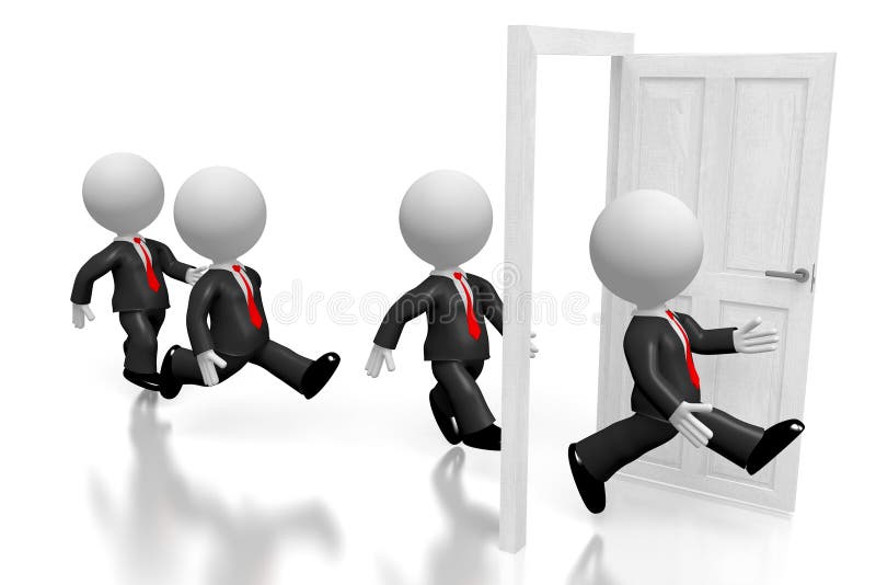 3D cartoon characters, door - outsourcing concept stock illustration