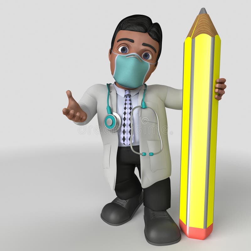 3D Cartoon Doctor Character in face mask stock illustration