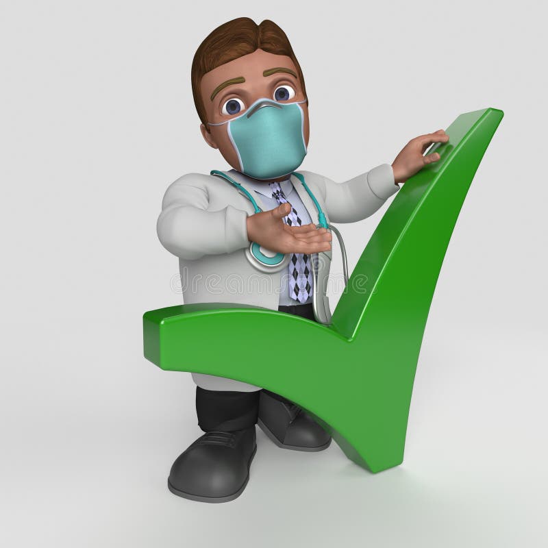 3D Cartoon Doctor Character in face mask stock illustration