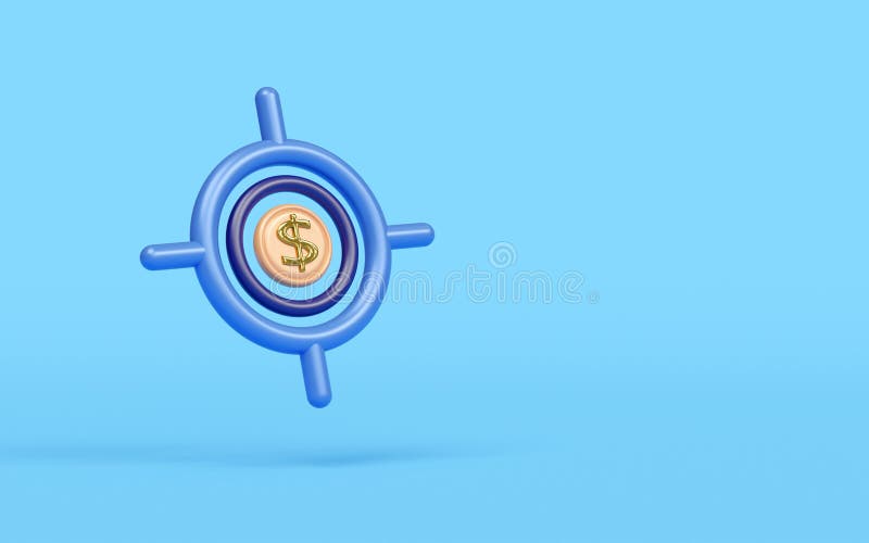3d cartoon dollar coin with target pointer isolated on blue. investment business target concept, 3d render illustration vector illustration