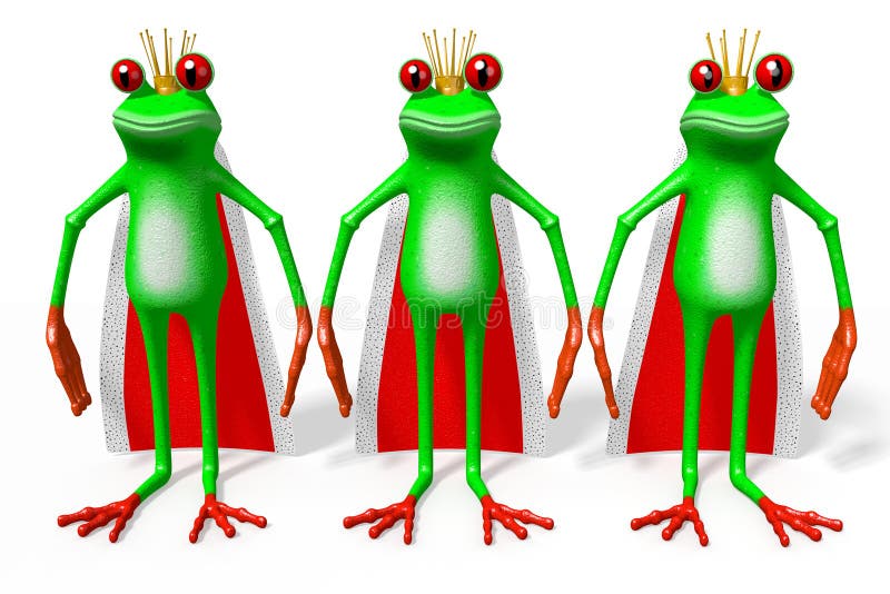 3D cartoon frogs - monarchy concept vector illustration