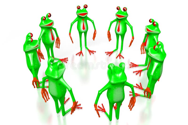 3D cartoon frogs - team concept stock illustration