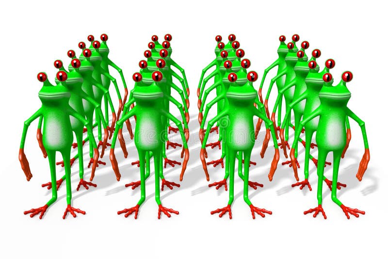 3D cartoon frogs vector illustration