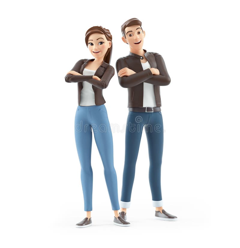 3d Cartoon Man and Woman with Arms Crossed Stock Illustration -  Illustration of crossed, background: 213548104