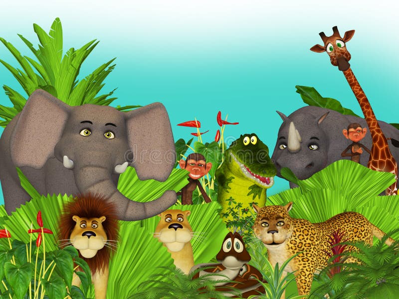 3d Cartoon Wild Jungle Animals Stock Illustration - Illustration of snake,  clip: 48313161