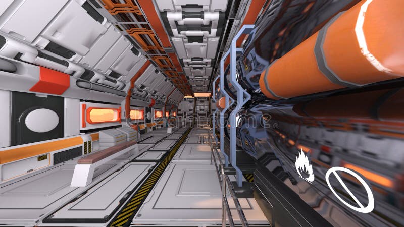 3D CG rendering of Inside the spaceship stock illustration