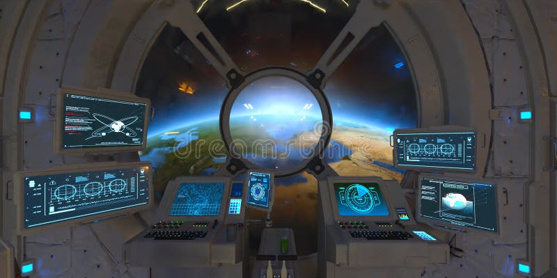 3D CG rendering of Inside the spaceship stock illustration