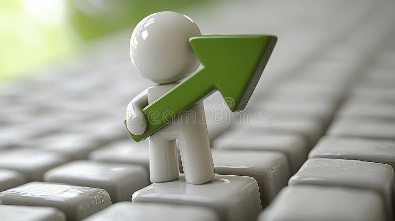 3D Character with Upward Arrow on Keyboard Keys stock illustration