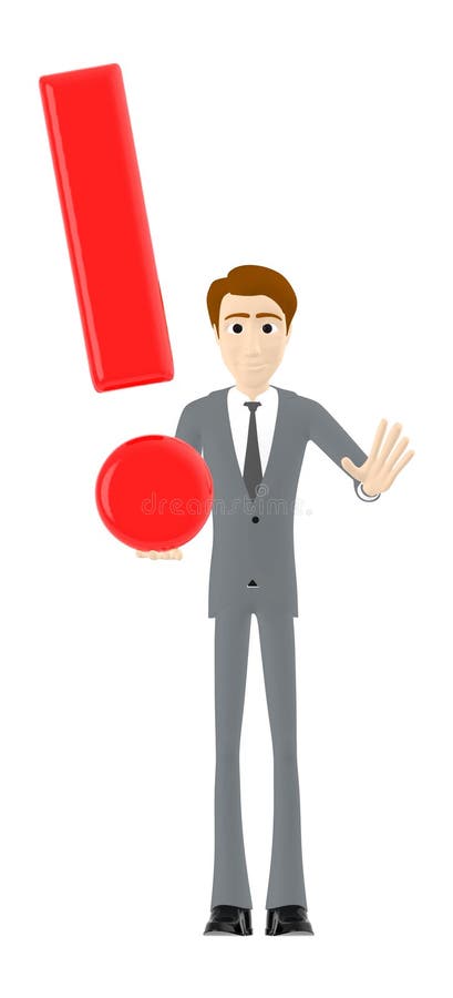 3d character , man holding a exclamation mark