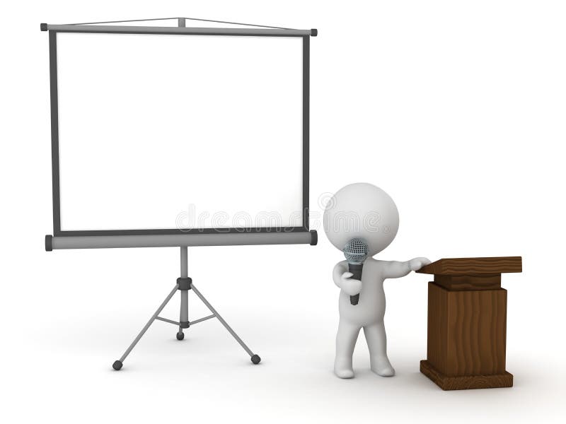 3D Character Public Speaker with Presentation Screen vector illustration