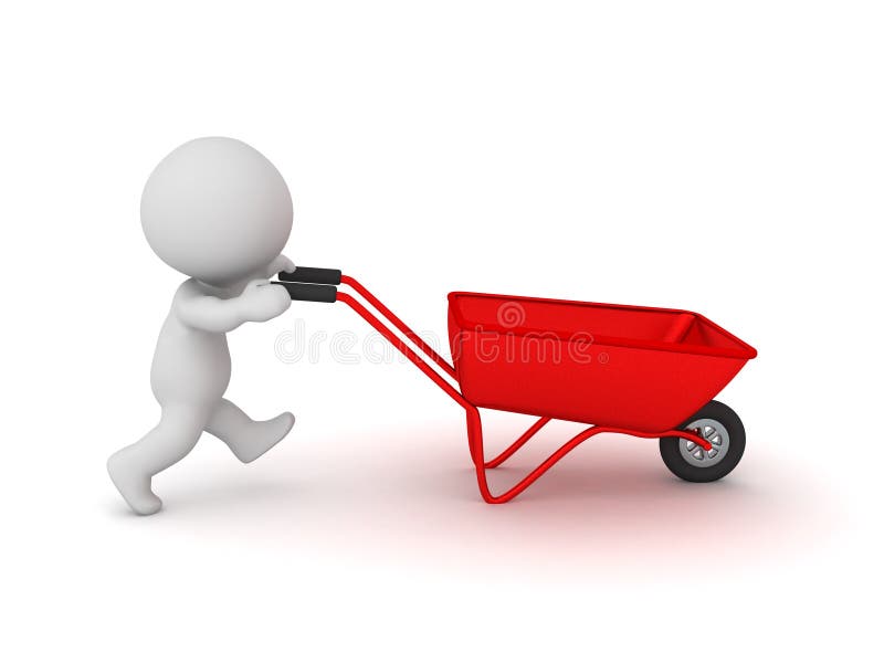 3D Character Pushing Wheelbarrow Stock Illustration Illustration of