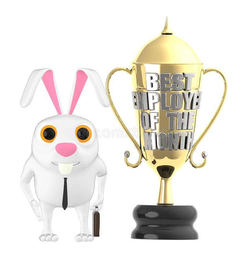 3d character , rabbit empoyee of the month , trophy stock illustration