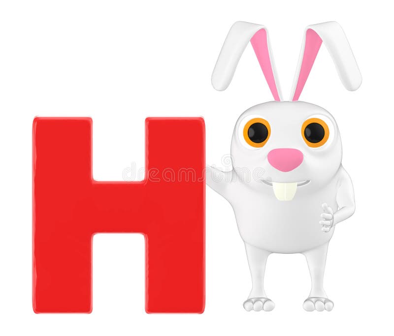 3d character , rabbit and h Alphabet- 3d rendering