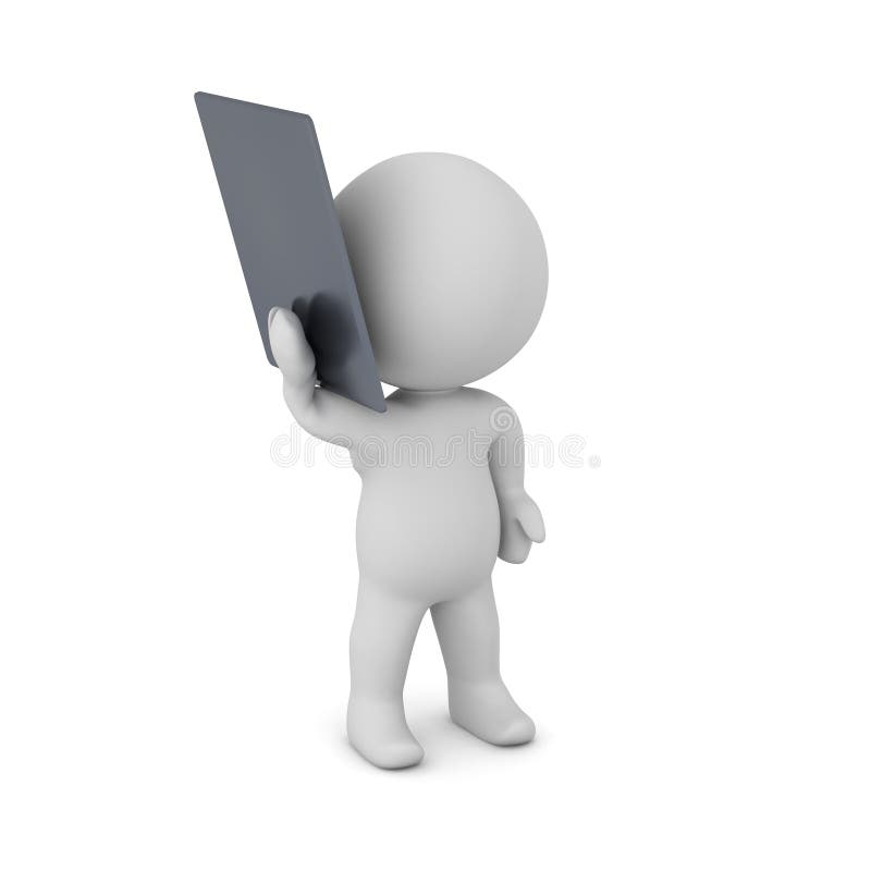 3D Character Talking into a Mobile Tablet royalty free illustration
