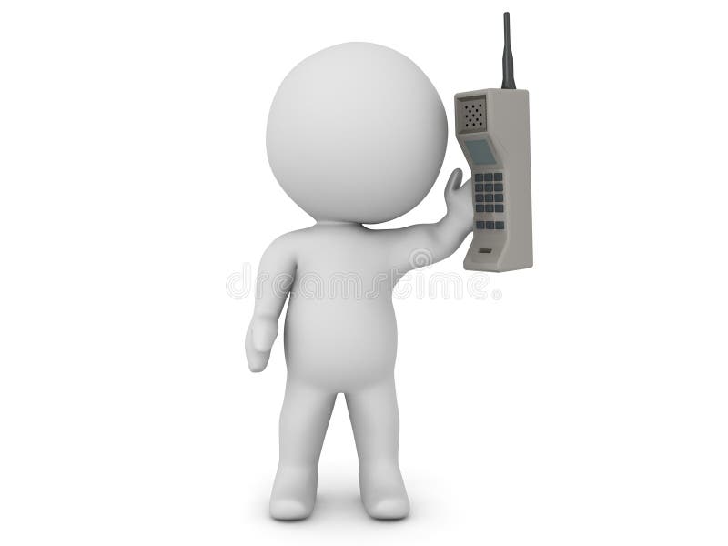 3D Character talking on retro cellphone vector illustration