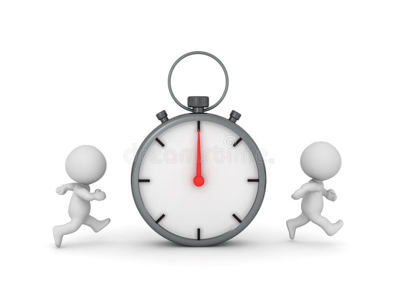 3D Characters running around stopwatch vector illustration