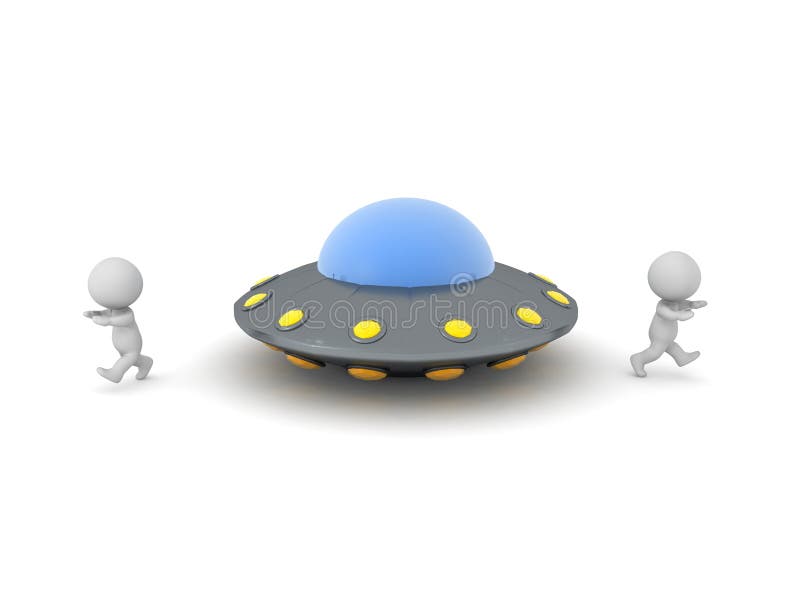 3D Characters running away from UFO vector illustration