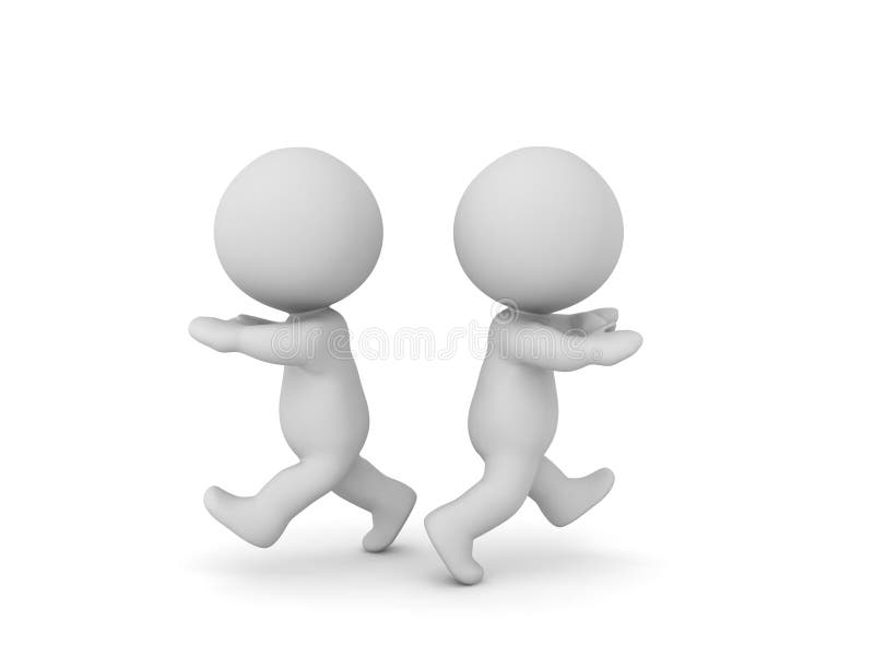 3D Characters running in opposite directions stock illustration