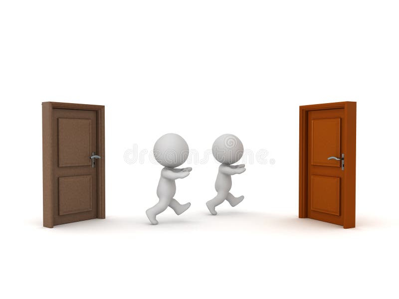 3D Characters Running to a New Door royalty free illustration