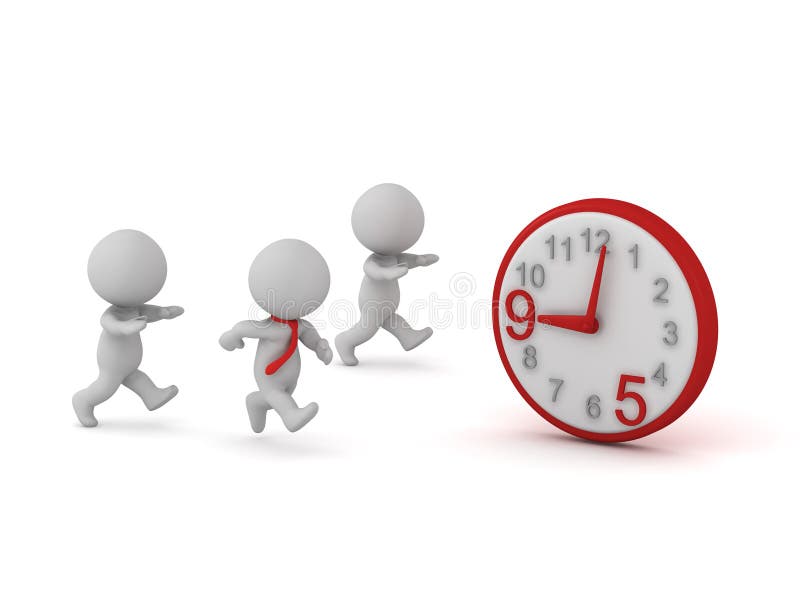 3D Characters Running Toward Clock royalty free illustration