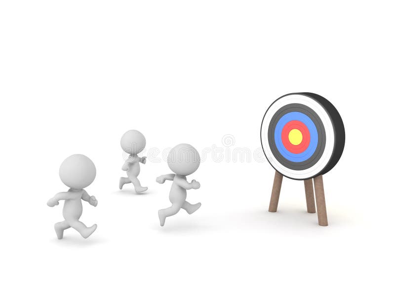 3D Characters running towards target vector illustration