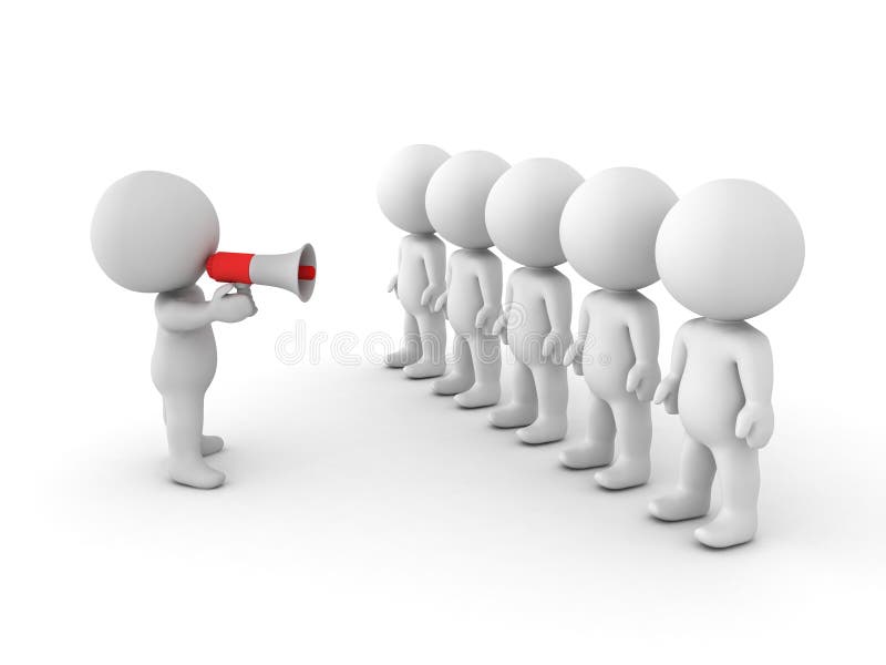 3D Characters sitting in line with one of them in front talking royalty free illustration