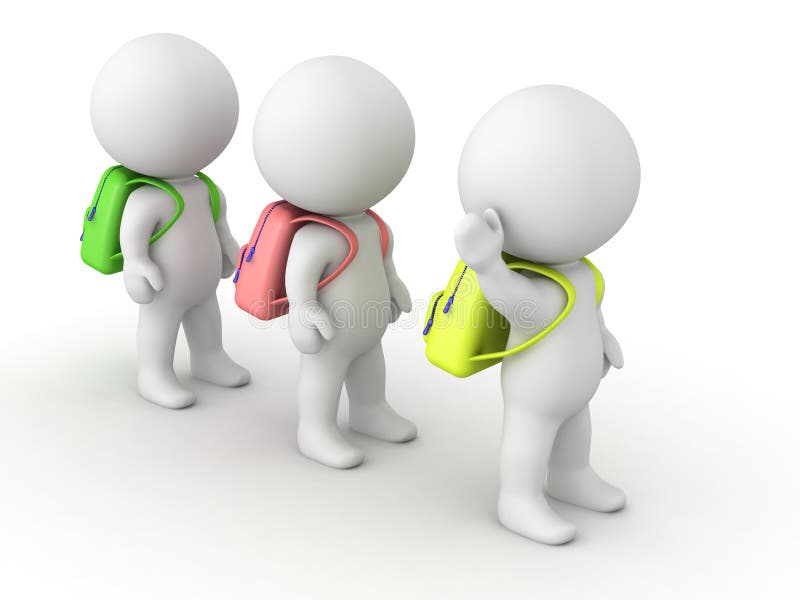 3D charakterów ucznie z Schoolbags w linii ilustracja wektor 3D charakterów ucznie z Schoolbags w linii ilustracja wektor