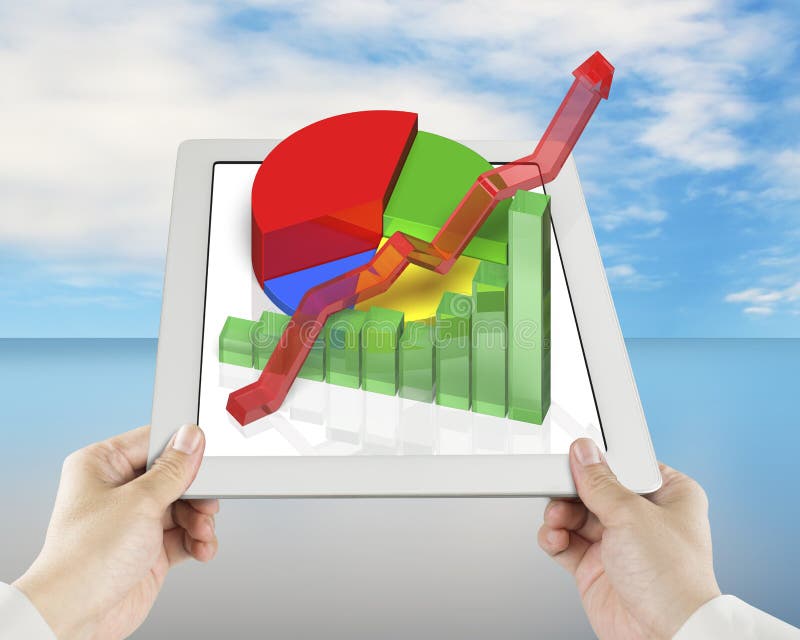 3D Chart on Tablet with Hand Holding Stock Photo Image of design, clouds 39300354
