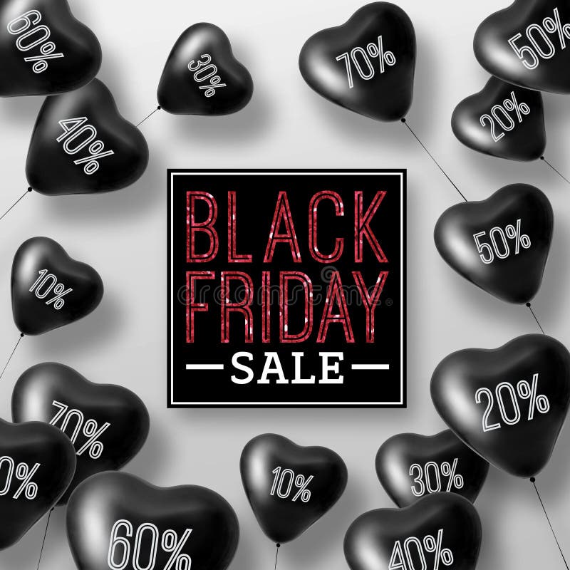 3D che rende i cuori del pallone di vendita di Black Friday royalty illustrazione gratis 3D che rende i cuori del pallone di vendita di Black Friday royalty illustrazione gratis
