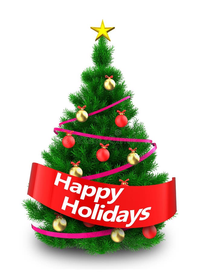 3d Christmas tree with happy holidays sign