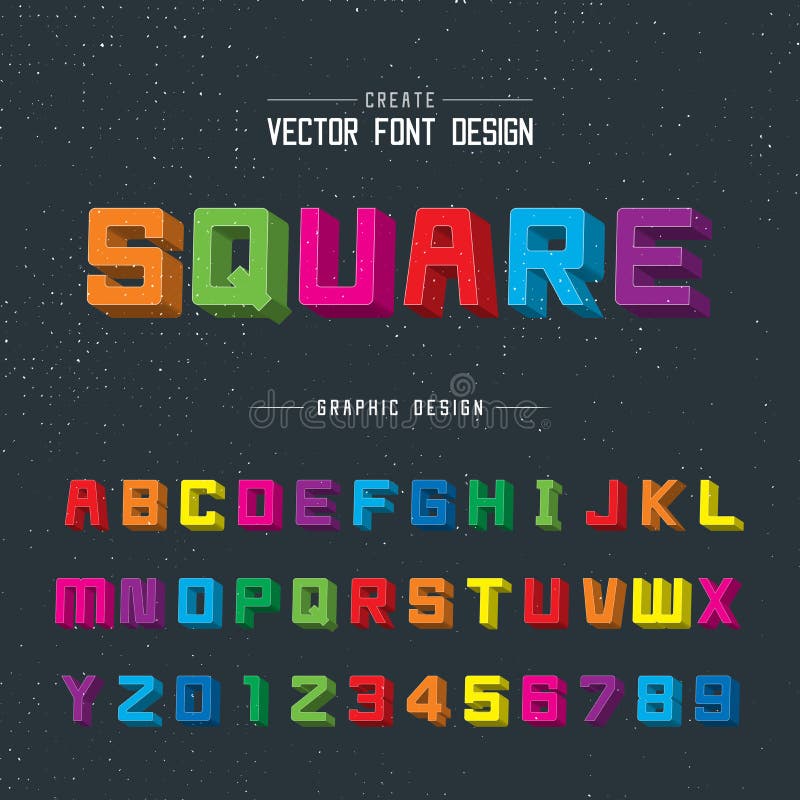 3D chrzcielnicy kolor i abecadło wektor, Pisze Kwadratowemu typeface listowym projekcie, Piszemy scenariusz Graficznego tekst na ilustracja wektor