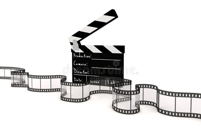 Clap Board Ant Film Strip on Dark Blue Background Stock Illustration