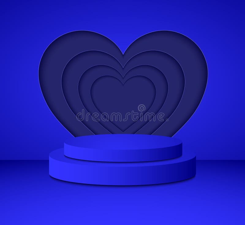 3d Classic blue cylinder podium minimal studio heart wall background. Abstract 3d geometric royalty free illustration