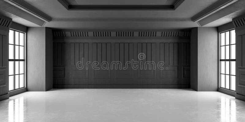 3D Classic Style Empty Black Room with Msrble Floor and Classic Wall ...