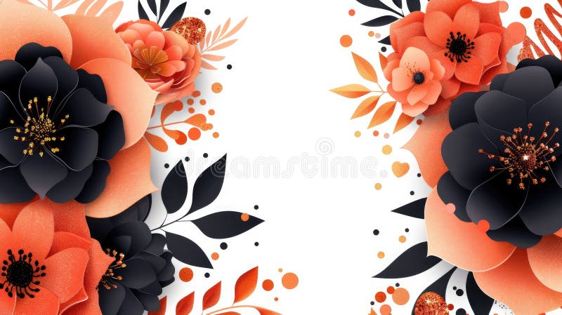 3D clipart featuring paper flowers adorned with glitter, with a dark-centered image set against a pristine white stock photography