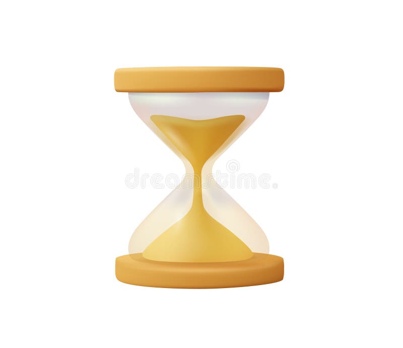 3D Clock icons, Time icon symbol vector. Golden hourglass isolated on white background. Vintage sandglass, sand inside