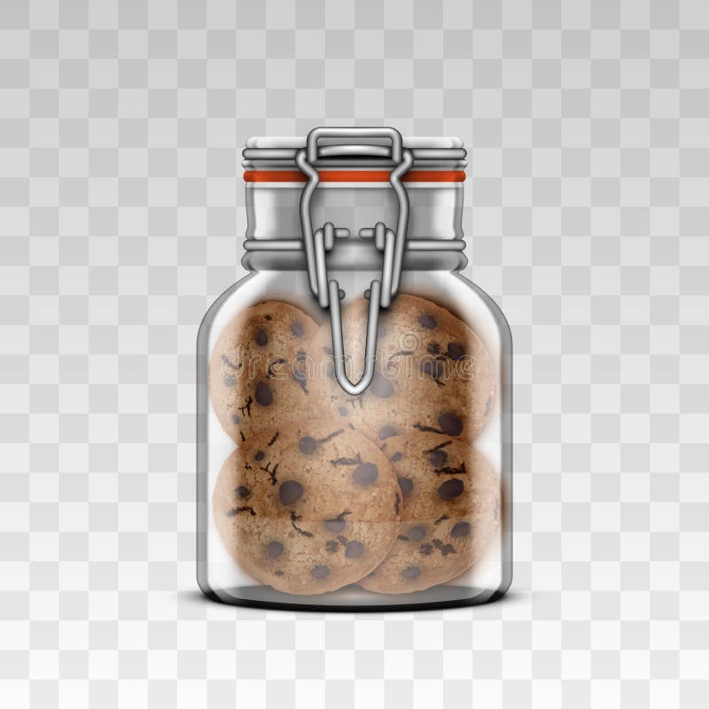 3D Close Transparent Swing Top Jar With Cookies stock illustration