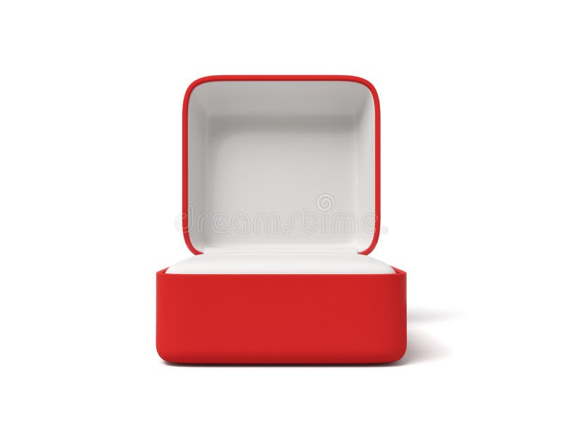 3d close-up rendering of open empty red ring box on white background.