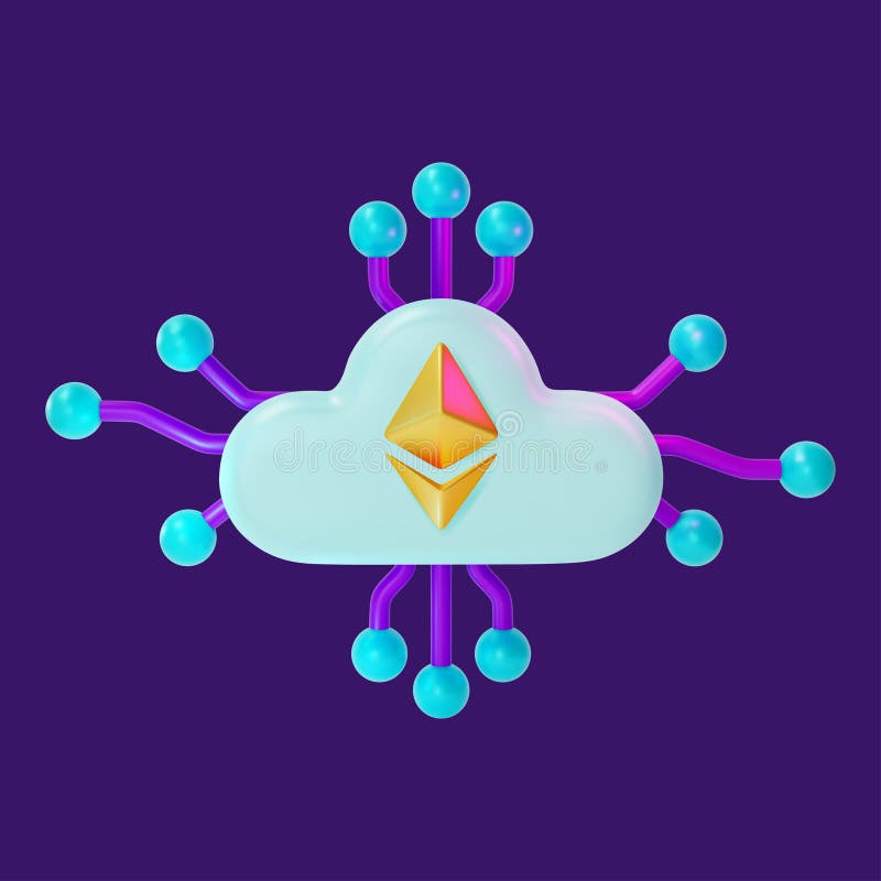 3d Cloud Mining Service Cartoon Design Style Crypto Currency Concept. Vector royalty free illustration